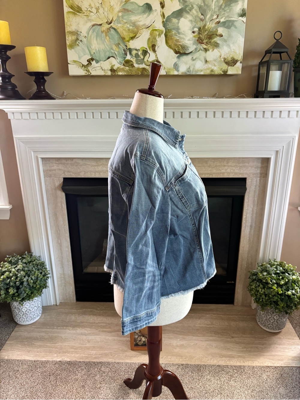 *NEW* Chico’s Cropped Denim Jacket 3/4 Sleeve - Mediterranean - Size - 20/22 - Picture 6 of 11